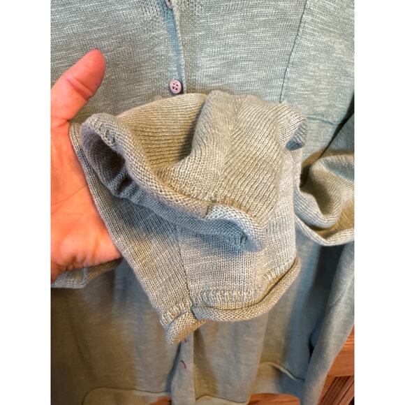 Free People Beach Green Oversized Button Up Cotton Linen Zumba Sweater L - Picture 6 of 11